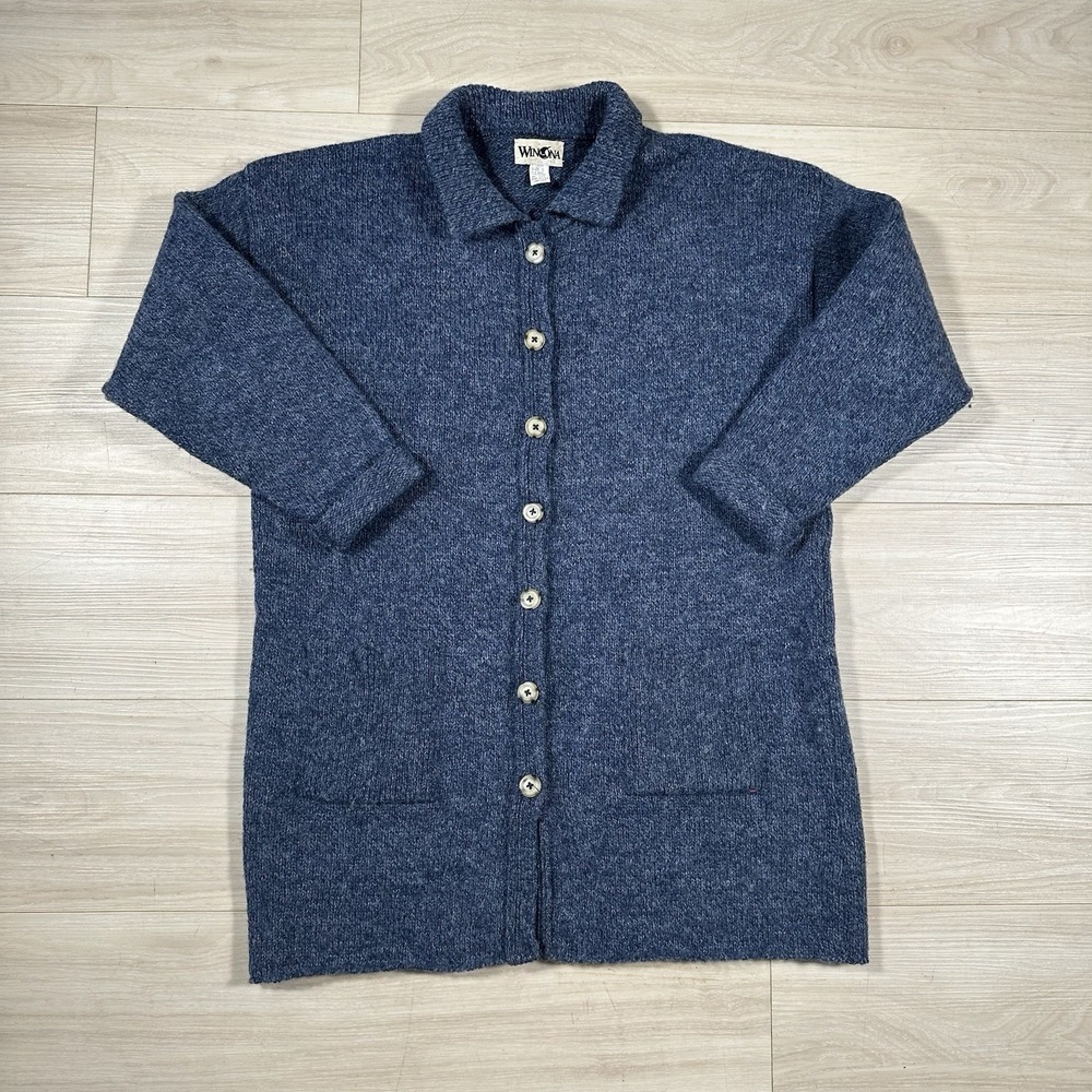 VTG Winona Cardigan Sweater Women's Size Small Blue Speckled Wool Nylon Blend